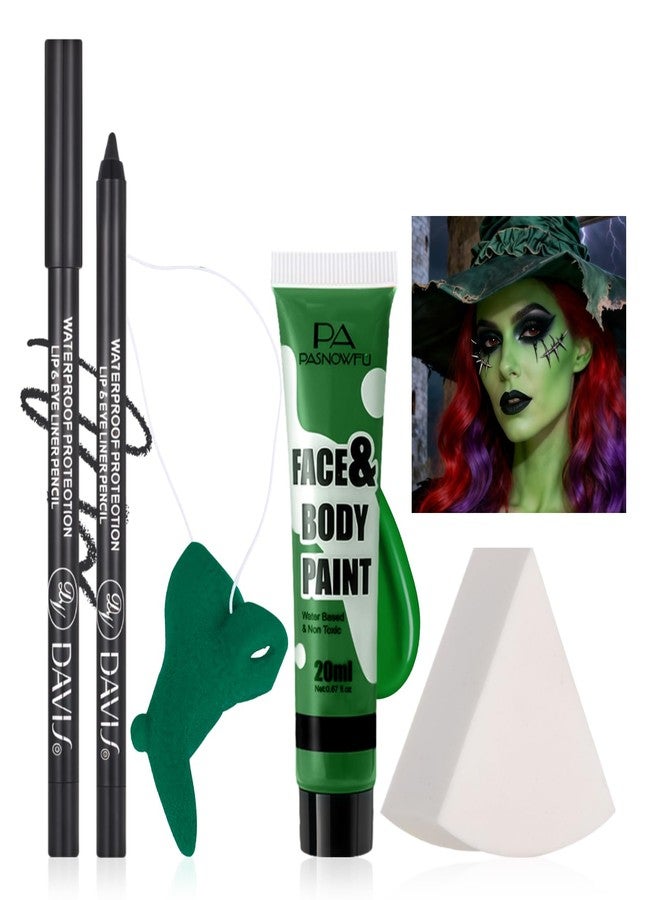 PASNOWFU Halloween Makeup Kit for Witch, Complete SFX Costume Set with Green Face Paint, Witch Fake Nose, Water-Based Face Paint Set for Halloween Cosplay SFX Makeup, Costume Parties, Theater - Image 1